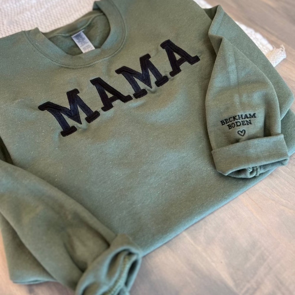 Embroidered Sweatshirt for Mom, Personalized Sleeve Embroidered Sweatshirt